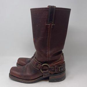 Frye belted harness brown leather boot